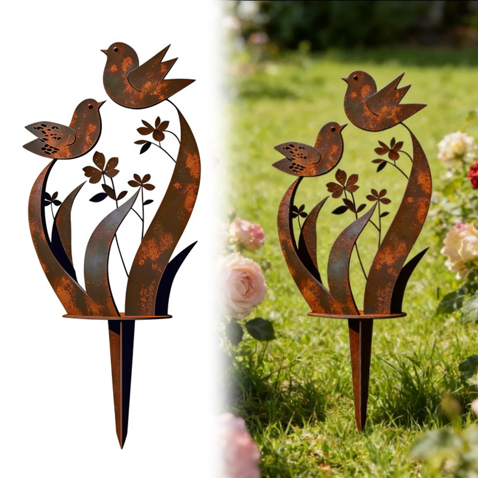 Metal Yard Lawn Ornament Stakes Retro Flower Bed Decor Plant Stake