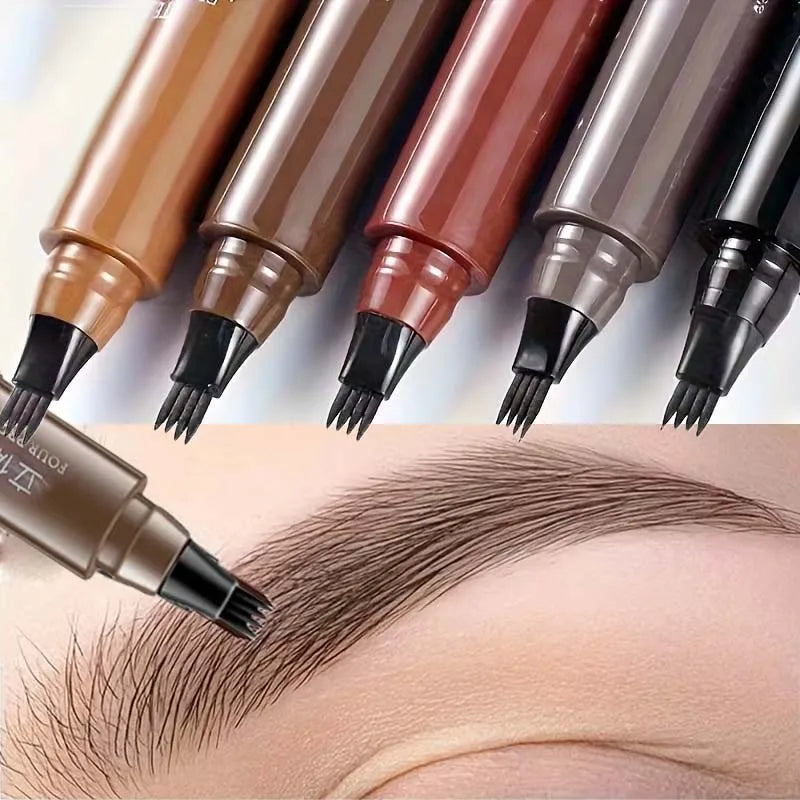 5 Colors Waterproof Eyebrow Pen 4 Split Tip Eyebrows Tattoo Pen Lasting Sweat Proof High Pigmented Liquid Black Brow Makeup Pen Zpaxo