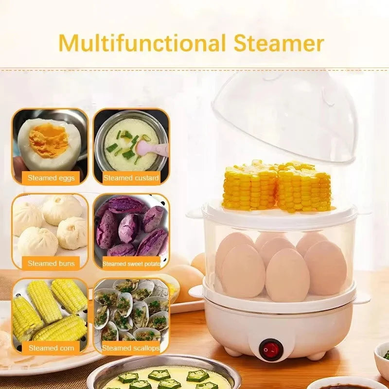 Double Layers Electric Egg Boiler Multifunctional Breakfast Cooking Machine Mini Egg Steamer Poacher Kitchen Accessory Zpaxo WHITE EU