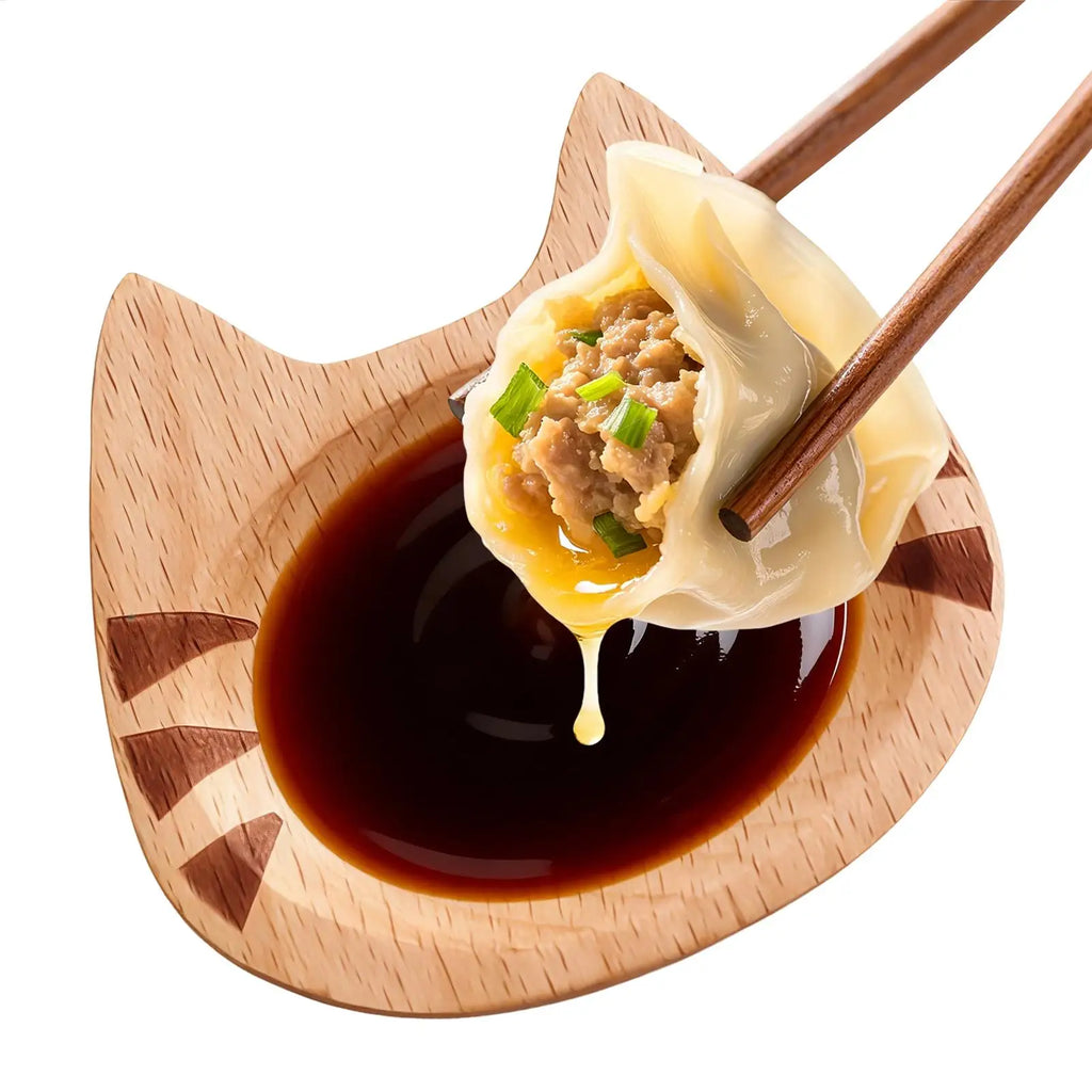 Soy Sauce Dish Cat Shape Beech Wood Dipping Bowl Japanese Sushi Plate