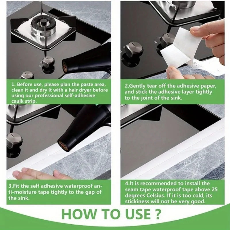 Sealing Tape Waterproof Self-adhesive PVC Oil-Proof Kitchen Sink Edge Corner Wall Sticker Waterproof Toilet Sealing Strip Tape Zpaxo