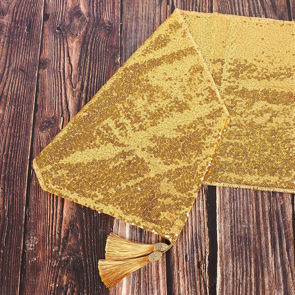 Sequin Table Runner Glitter Tassel Table Runner for Birthday Party Wedding Table Decoration 30x180cm Zpaxo