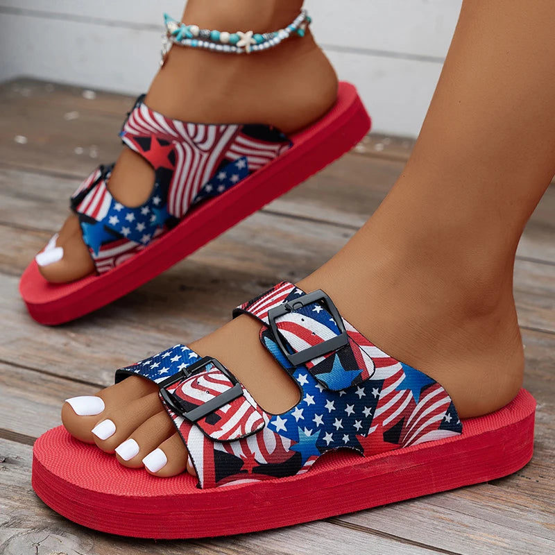 Round Open Toe Comfortable Hollow Out Breathable Double Buckle Strap Zpaxo