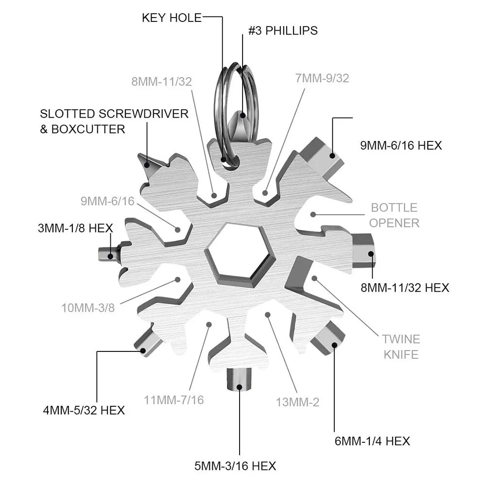18-in-1 Stainless Steel Snowflakes Multi-tool bottle opener flat-headed Phillips screwdriver kit/wrench outdoor portable Cycling Zpaxo