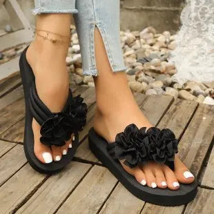 45 Flower Decor Flip Flops Women 2026 Summer Clip Toe Platform