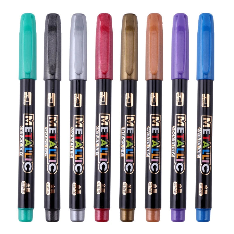 8 Colors Metallic Paint Marker Pen Permanent Art Calligraphy Office