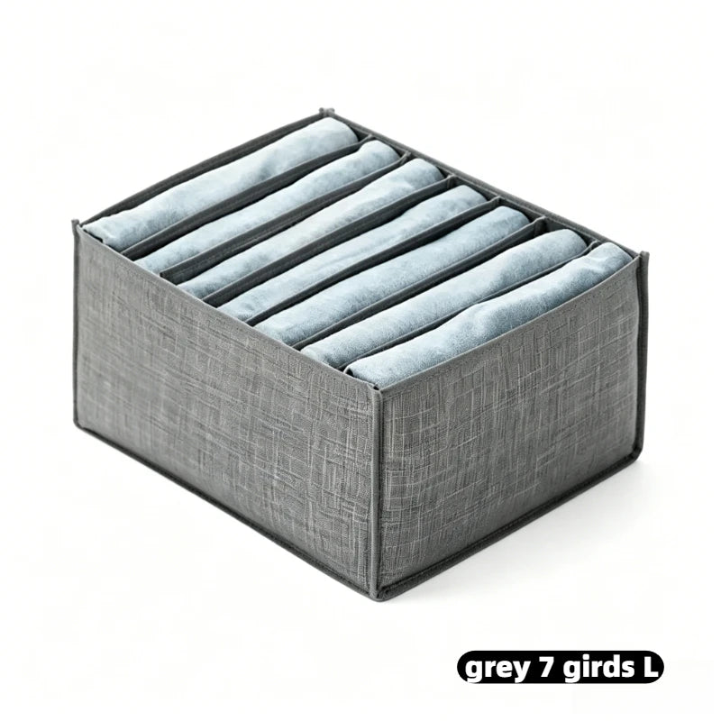 11 Compartment Home Collapsible Underwear Storage Box clothes storage boxes Panties Socks Bra Organizing Breathable Mesh Bag Zpaxo grey 7 girds L as show