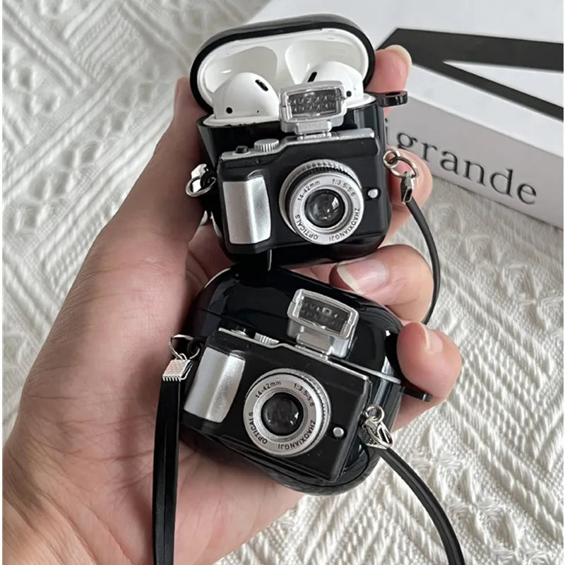 3D Camera Earphones Case With Strap For Airpods Pro 1st 2nd Gen Soft Silicone Headphone Protective Cover For Air Pods Pro 3 2 1 Zpaxo Black for Airpods Pro 2