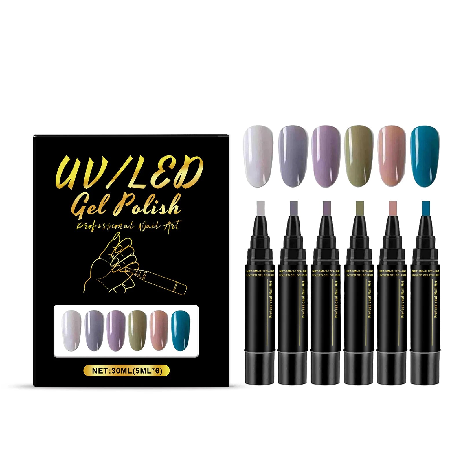 6-Color DIY Gel Nail Art Pen Set – High Pigment & Waterproof Gel Nail Art Pen Zpaxo D 30ml boxed