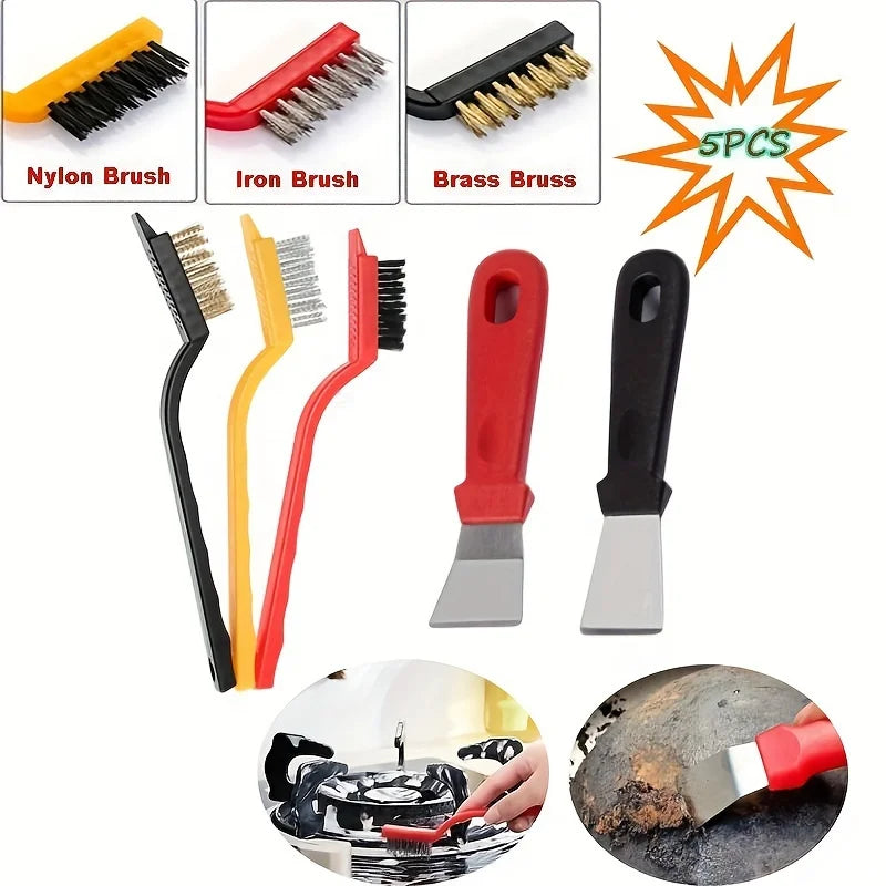 5-Piece Kitchen Cleaning Brush Gas Stove Scraper Wire Oil Dirt