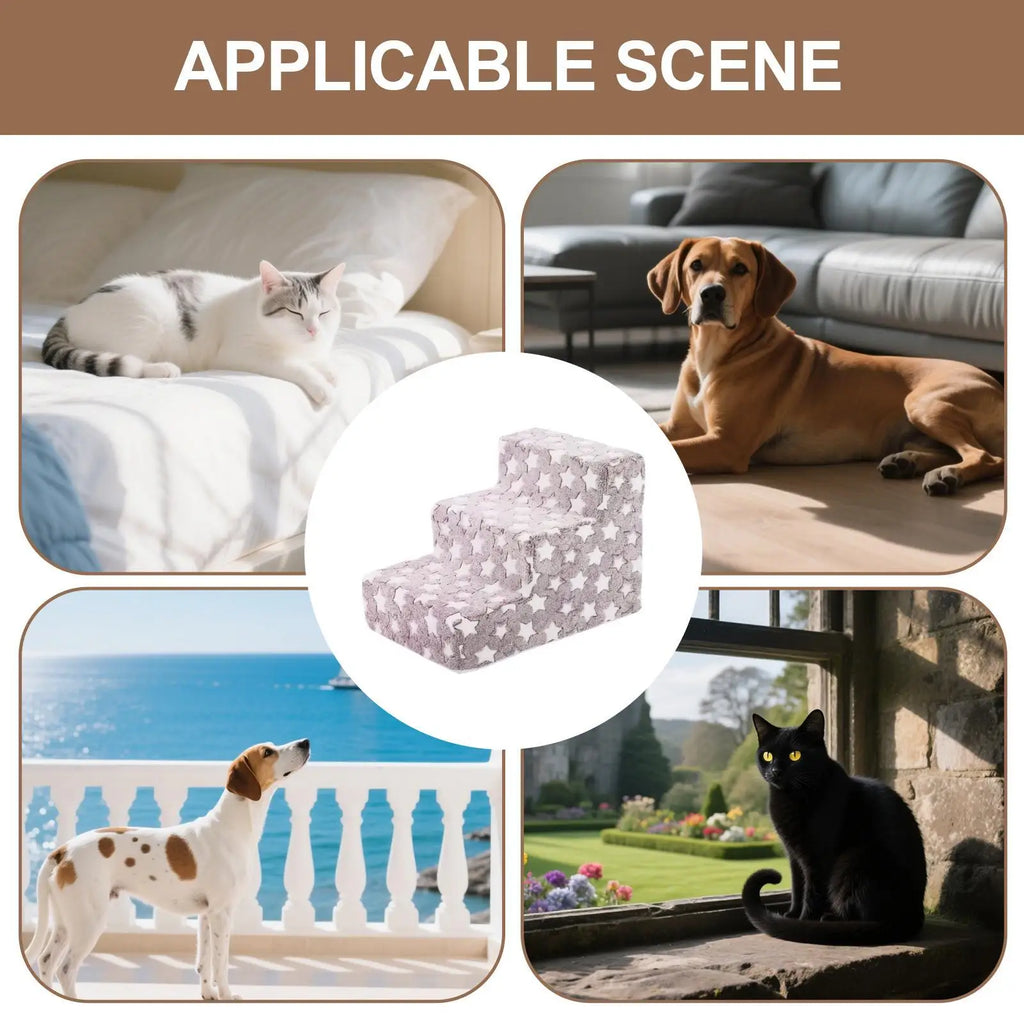 3 Steps Climb Stairs Small Dog Cat Ramp Ladder Anti-slip Detachable