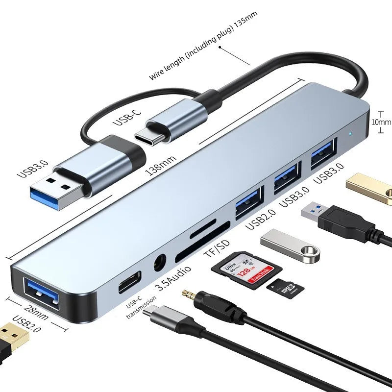 7-in-1 USB 3.0 Type-C Hub Docking Station | SD TF Audio USB-C Docking Hub Zpaxo 8 in 1 A With C