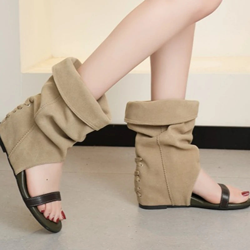 2026 Spring Autumn Women's Round Open Toe Comfortable Heel Ankle Zpaxo