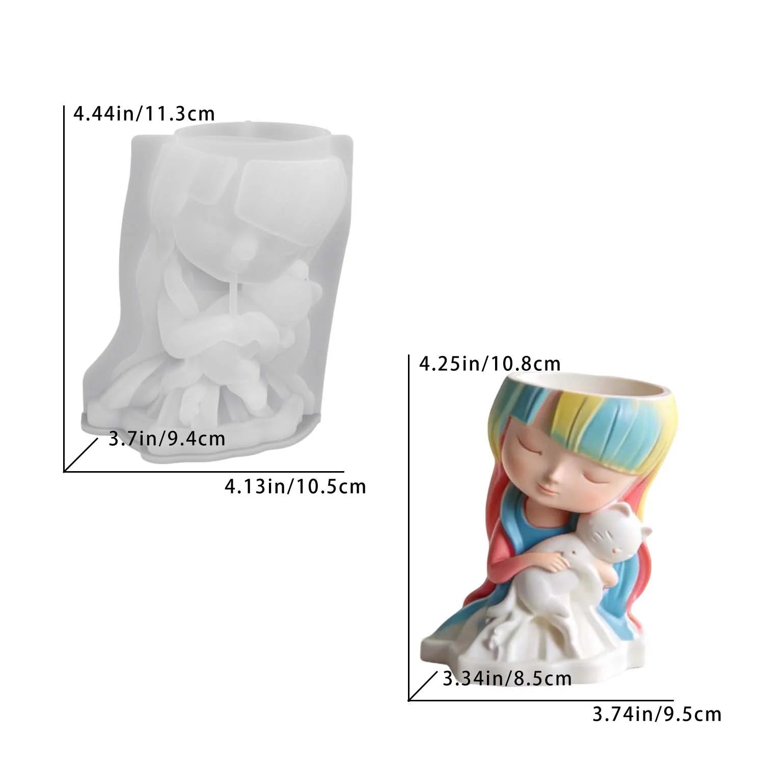 Cat Hugging Girl 3D Silicone Mold – Resin, Candle & DIY Crafts Silicone Craft Mold Zpaxo White