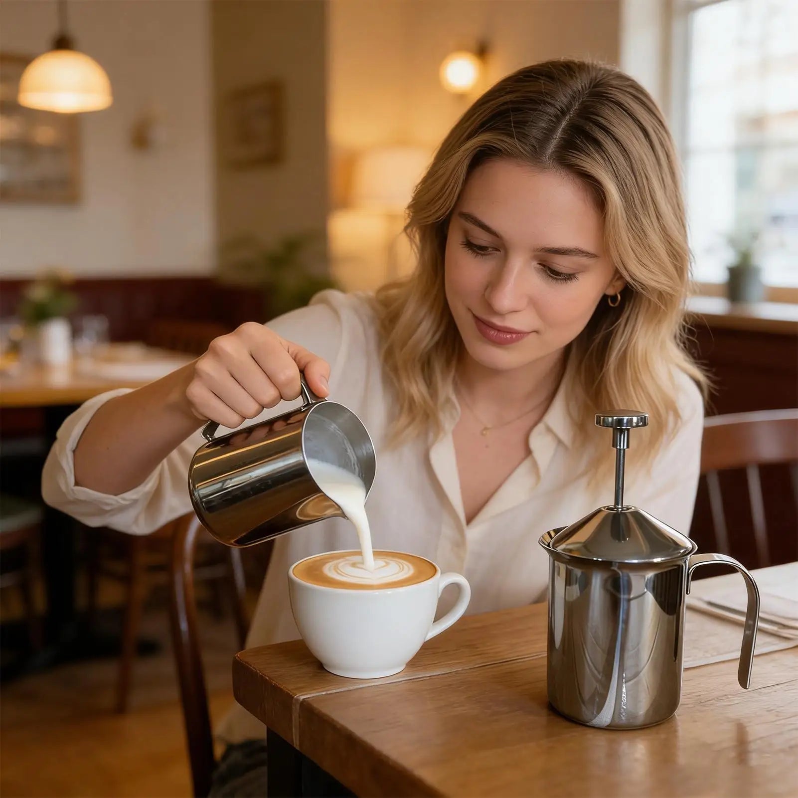 Manual Frother Large Capacity Stainless Steel Milk Frothing Pitcher