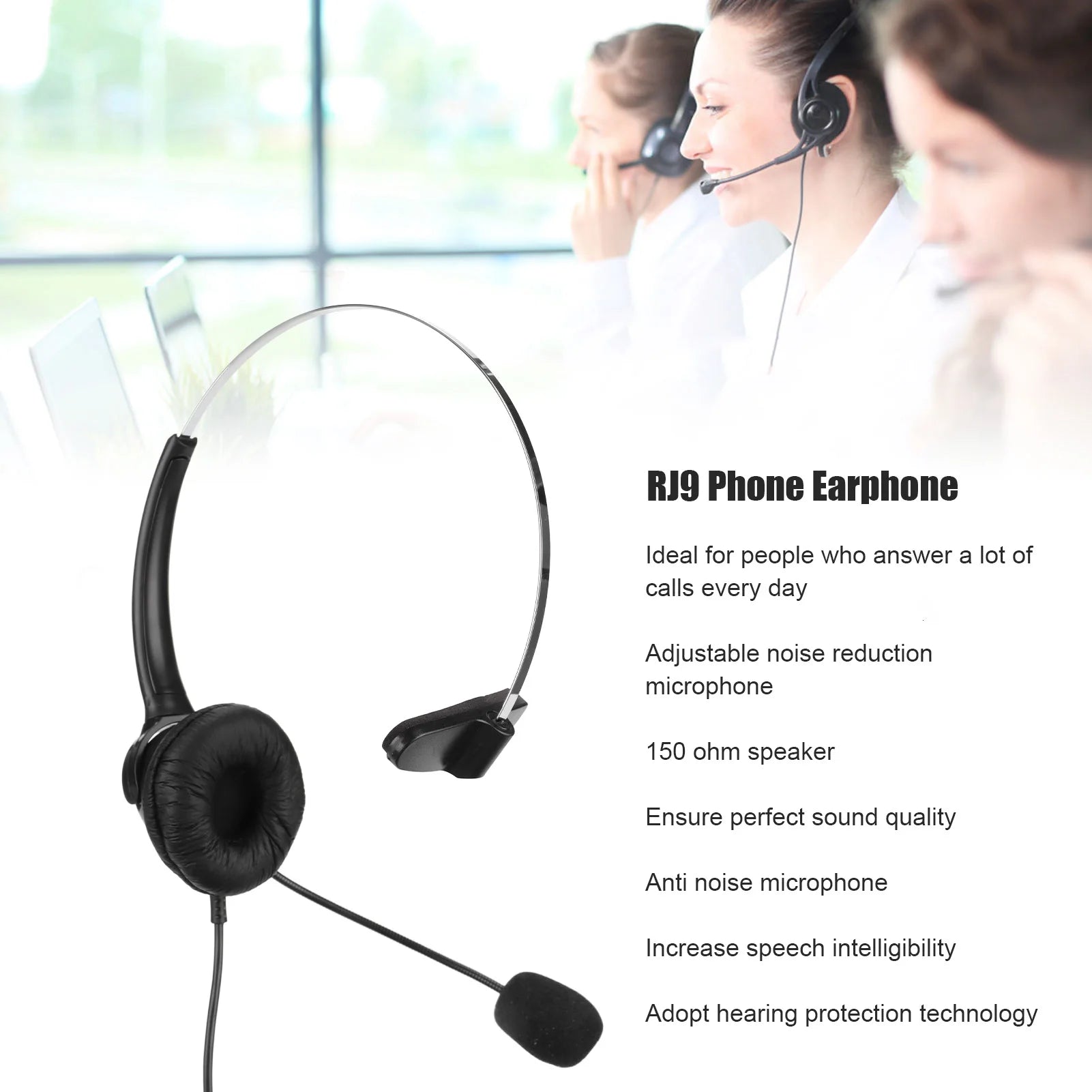 Telephone Headset RJ9 Earphone 330 Adjustable Microphone Home Call
