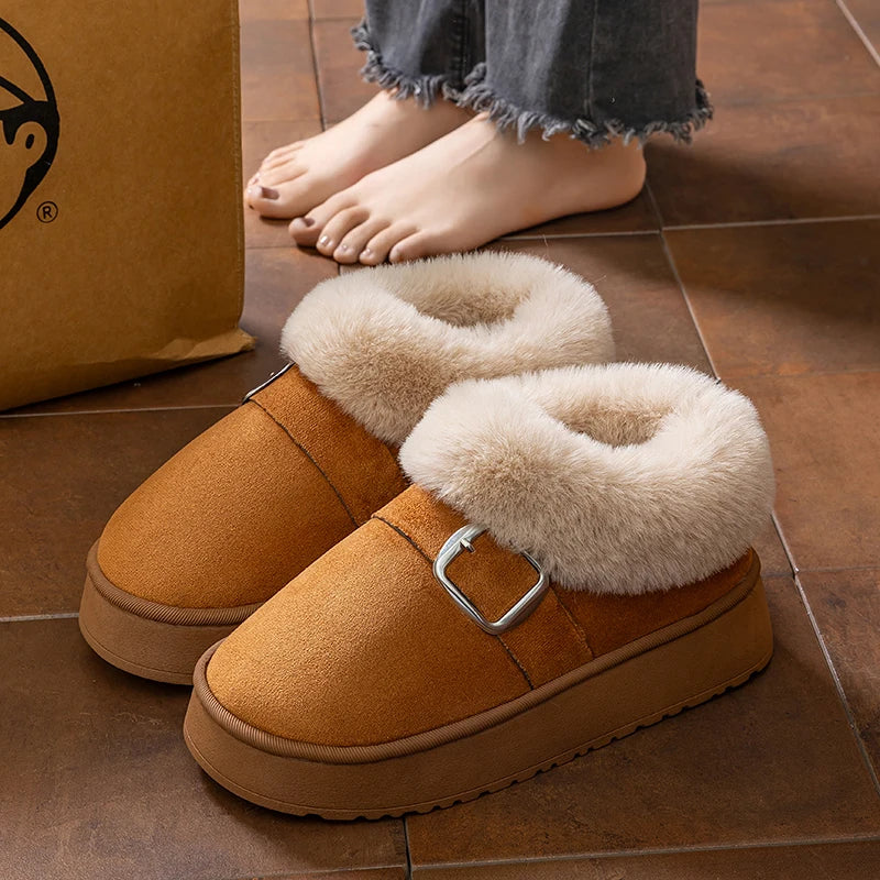 Women's Warm Cotton Shoes Indoor Outdoor Anti-slip Fluffy Fuzzy Zpaxo brown 36-37