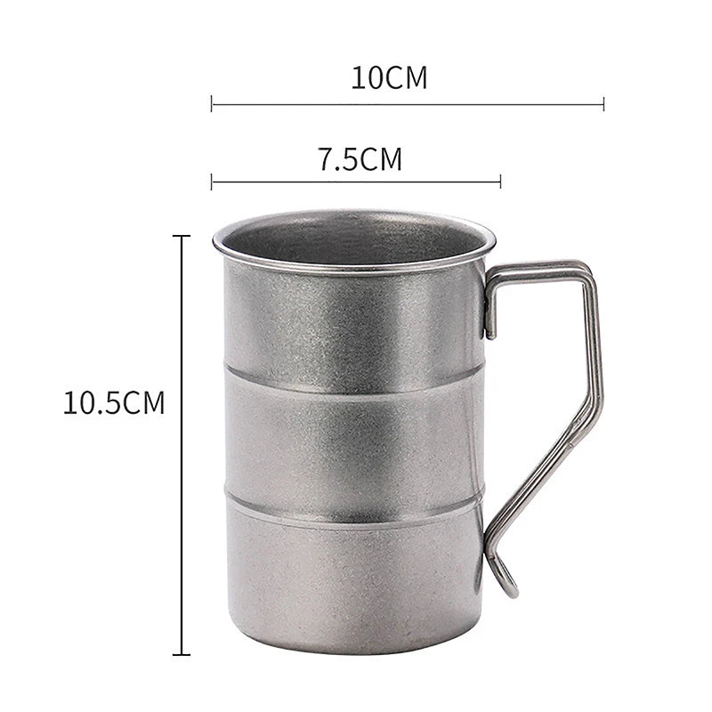 Outdoor Camping Picnic Beer Mug Retro Old Coffee Water Cup Industrial Style Oil Barrel Mug Drinking Utensils Stainless Steel Zpaxo as pic onesize
