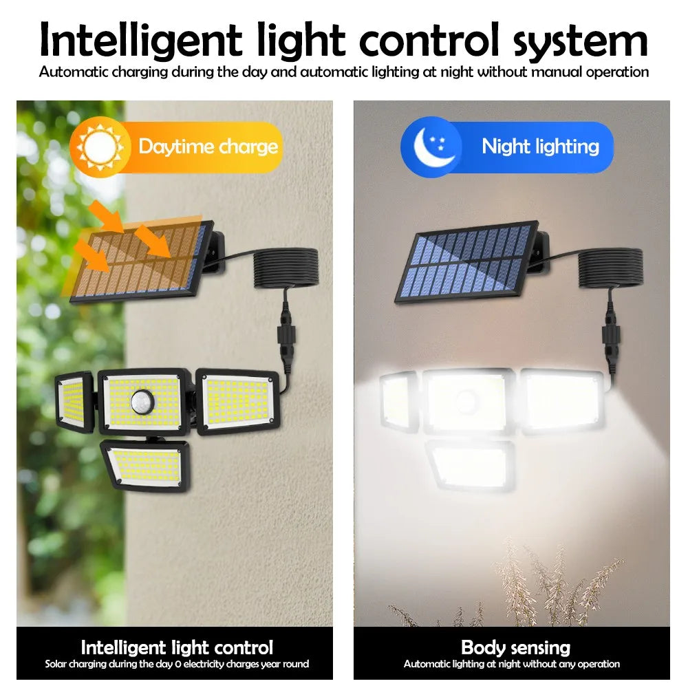 283LED Solar Lights Outdoor 4 Heads Motion Sensor Light Solar Security Lights Waterproof 3 Modes Flood Lights Garden Backyard Zpaxo