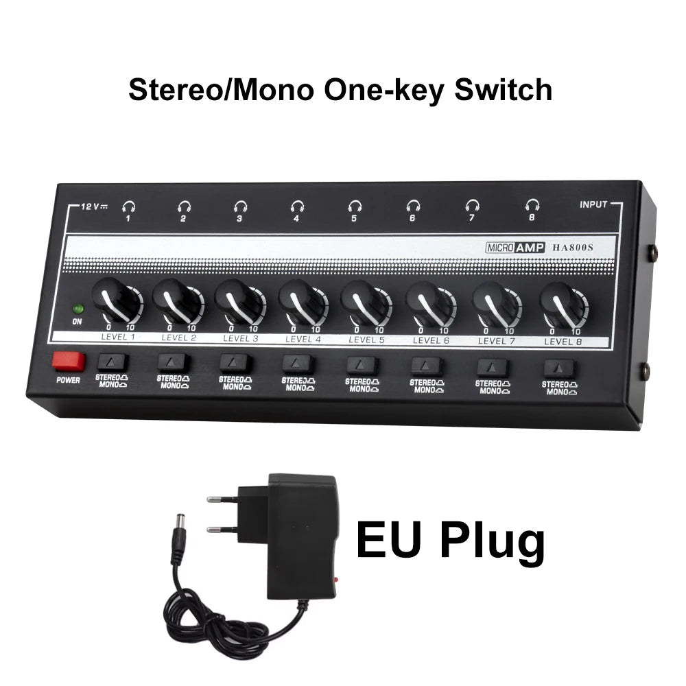 8 Channels Headphone Amplifier Mini Stereo Mono Switch Professional
