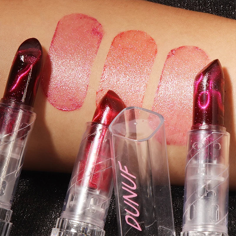 2pcs Moisturizing Cat Eye Lipstick Mirror Glitter Metallic Lipstick Diamond Pink Pearl Sparkling Lip Gloss Color Changing Lips Zpaxo