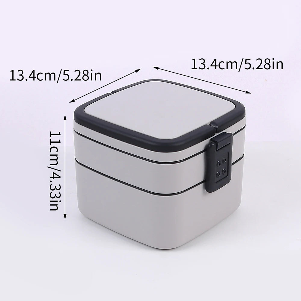 Double Layer Square Lunch Box Portable Bento Box Microwave Safe Food Storage Container for Office School Picnic Zpaxo Grey