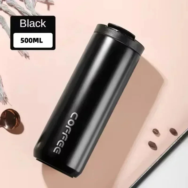 Portable 500ML Stainless Steel Coffee Thermos Bottle Thermal Mug Leakproof Car Vacuum Flasks Coffee Cup Travel Insulated Bottles Zpaxo black 500ml