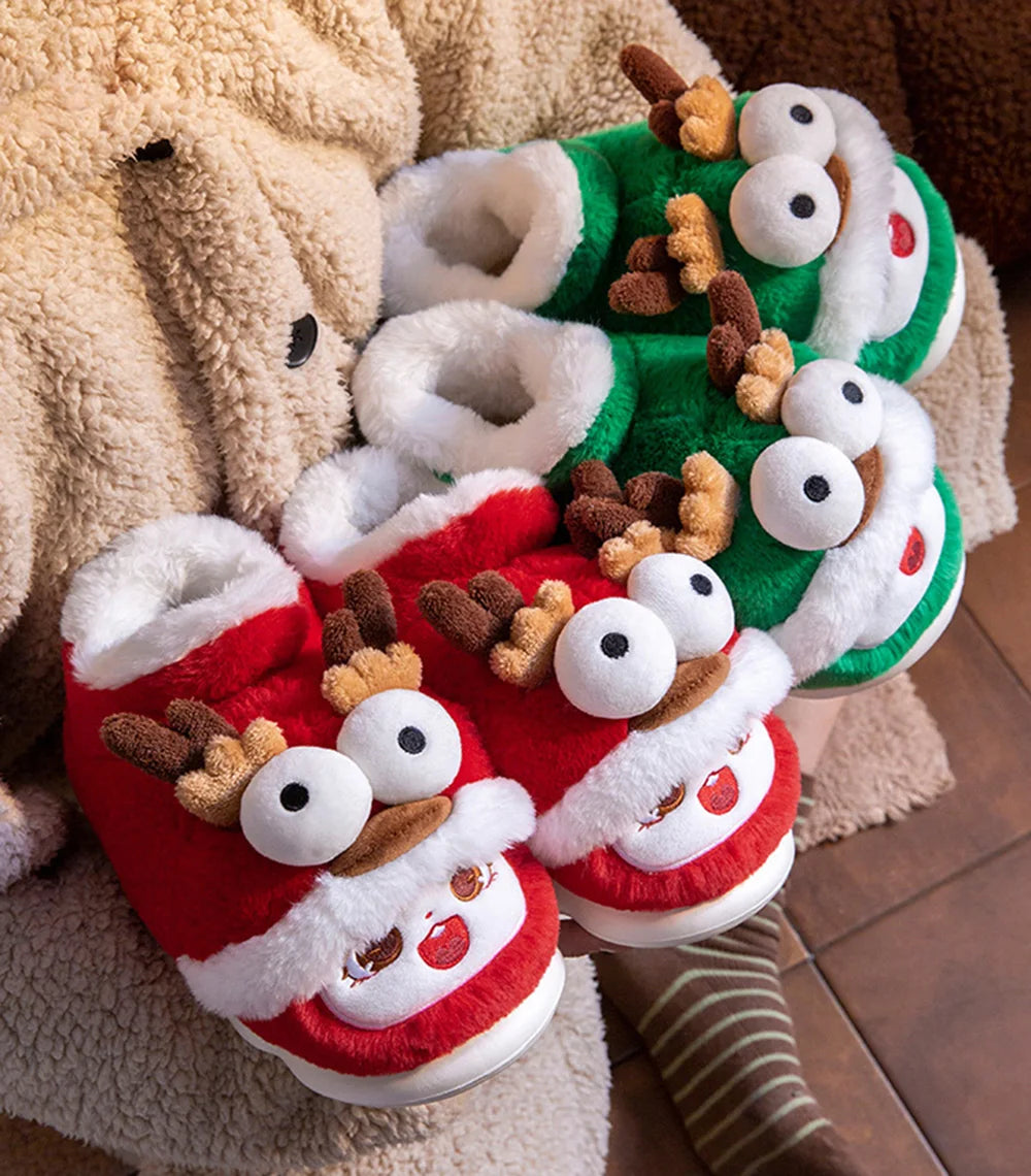 SHAJI Unisex Cute Cartoon Fuzzy Warm Slippers EVA Thick Platform Non