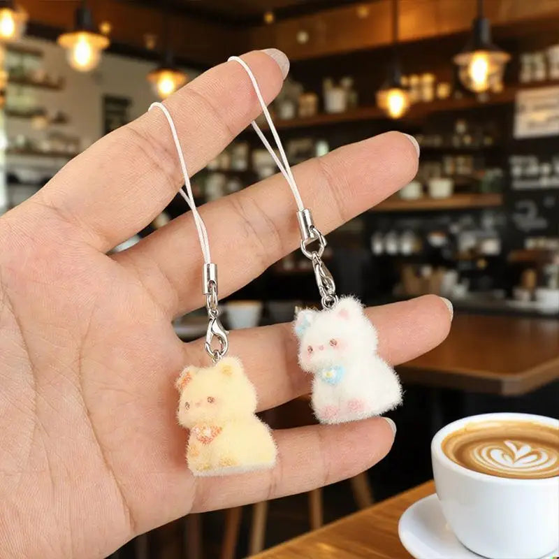 Kawaii Plush Cute Cat Keychain Flocking Animal Pendant Phone Lanyard