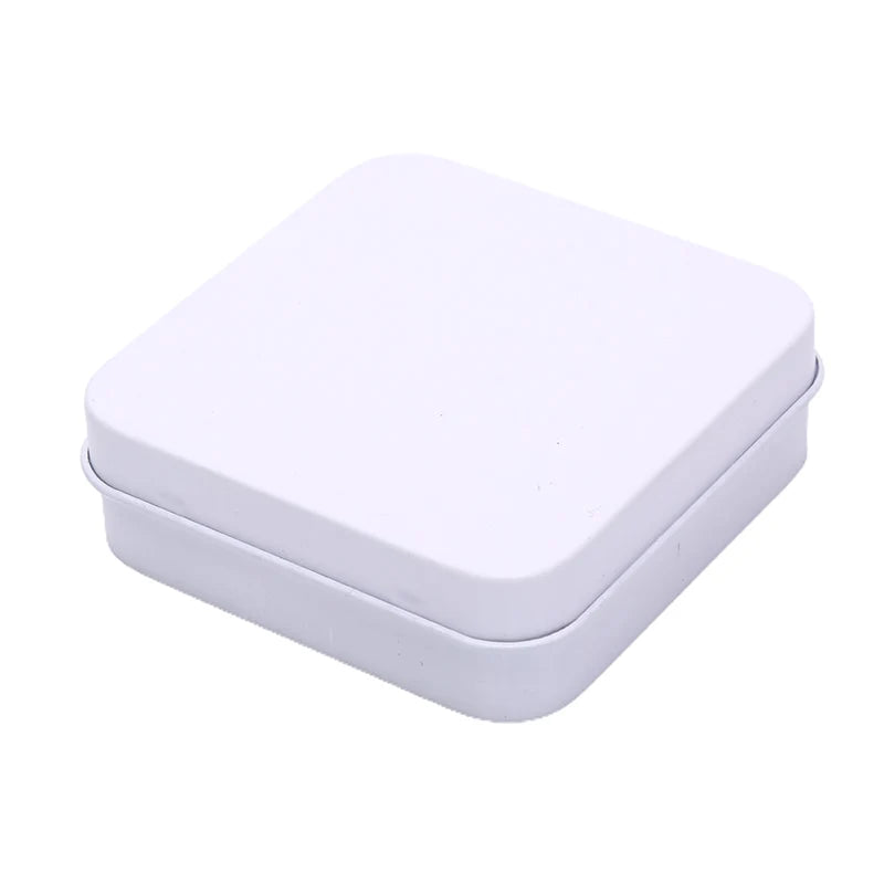 CMMini Square Small Tin Box Metal Hinged Flip Storage Case Jewelry Zpaxo White
