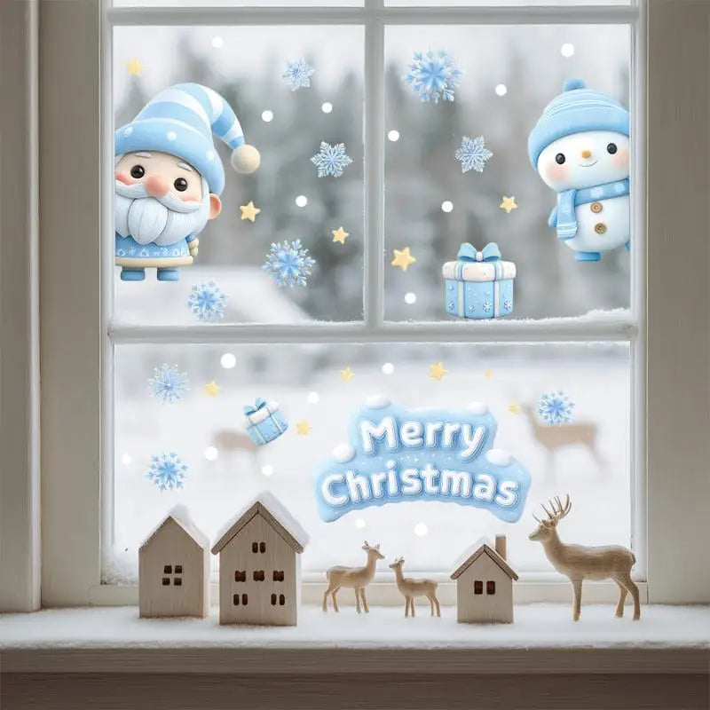 Christmas Window Static Clings – Snowman, Santa & Snowflake Window Static Clings Zpaxo