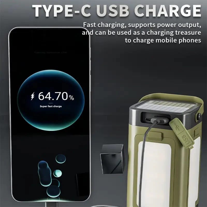 Solar LED Camping Lantern – Type-C USB Power Bank Light