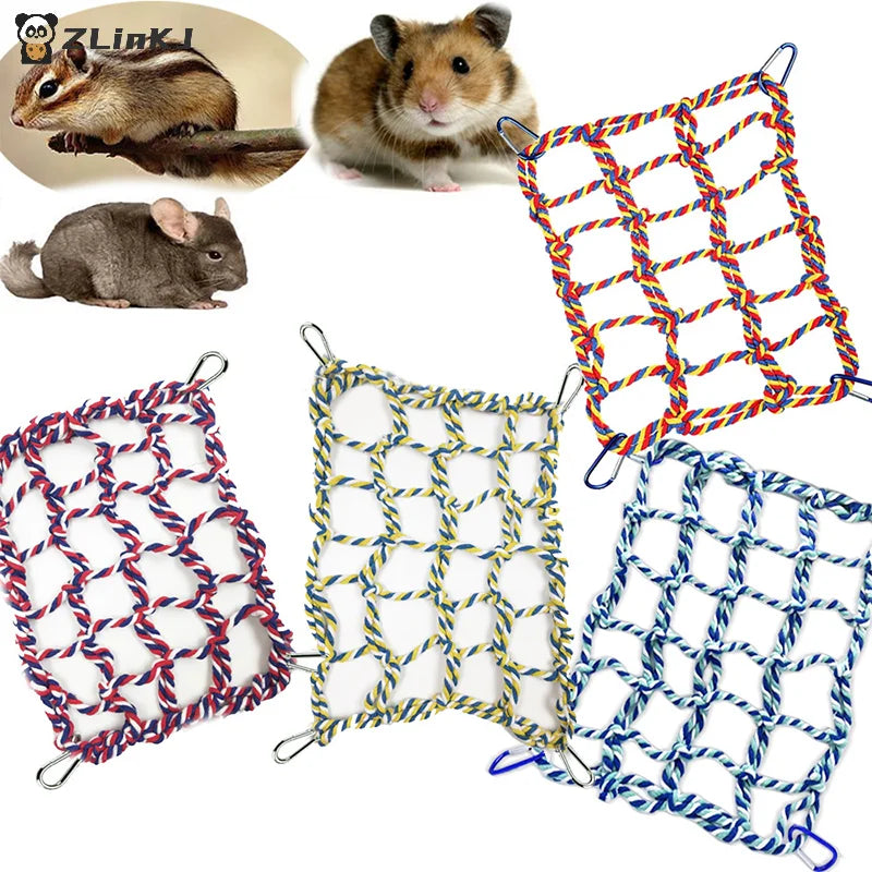 ▶1Pcs Fun Hanging Play Sleep Gear Trending Pet Hammock Net Sturdy Braided Bed For Small Pets Parrots Guinea Pigs Zpaxo
