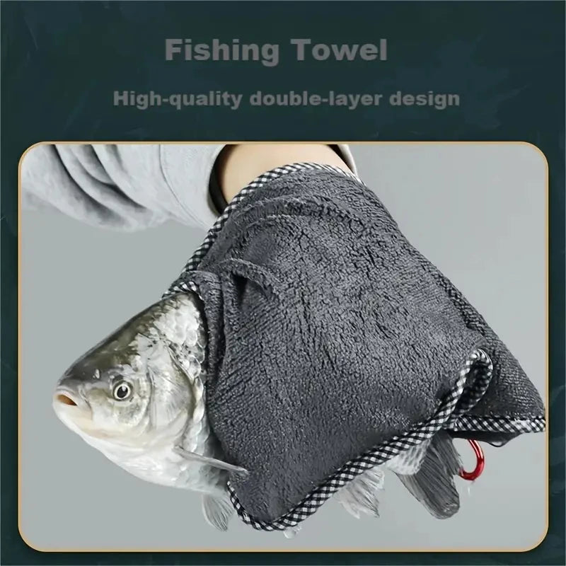 Fish Cleaning Towel Double Layer Thick Quick Dry Hand Towel with Buckle Portable Multifunctional for Fishing Gear Accessories Zpaxo