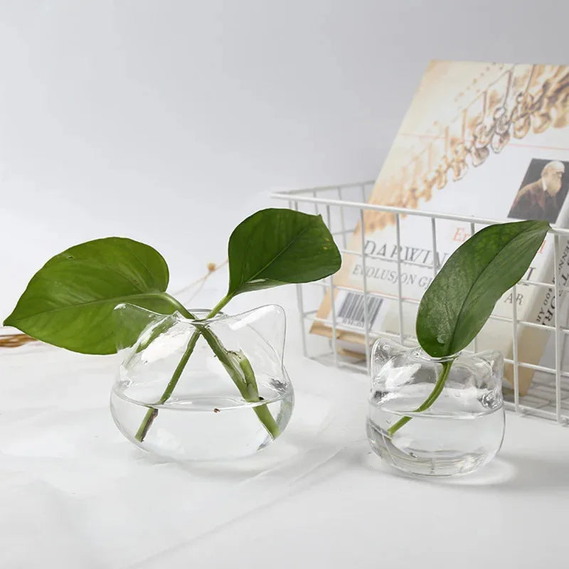 Glass Vase Hydroponic Flower Cat-shaped Miniature Landscape Plant