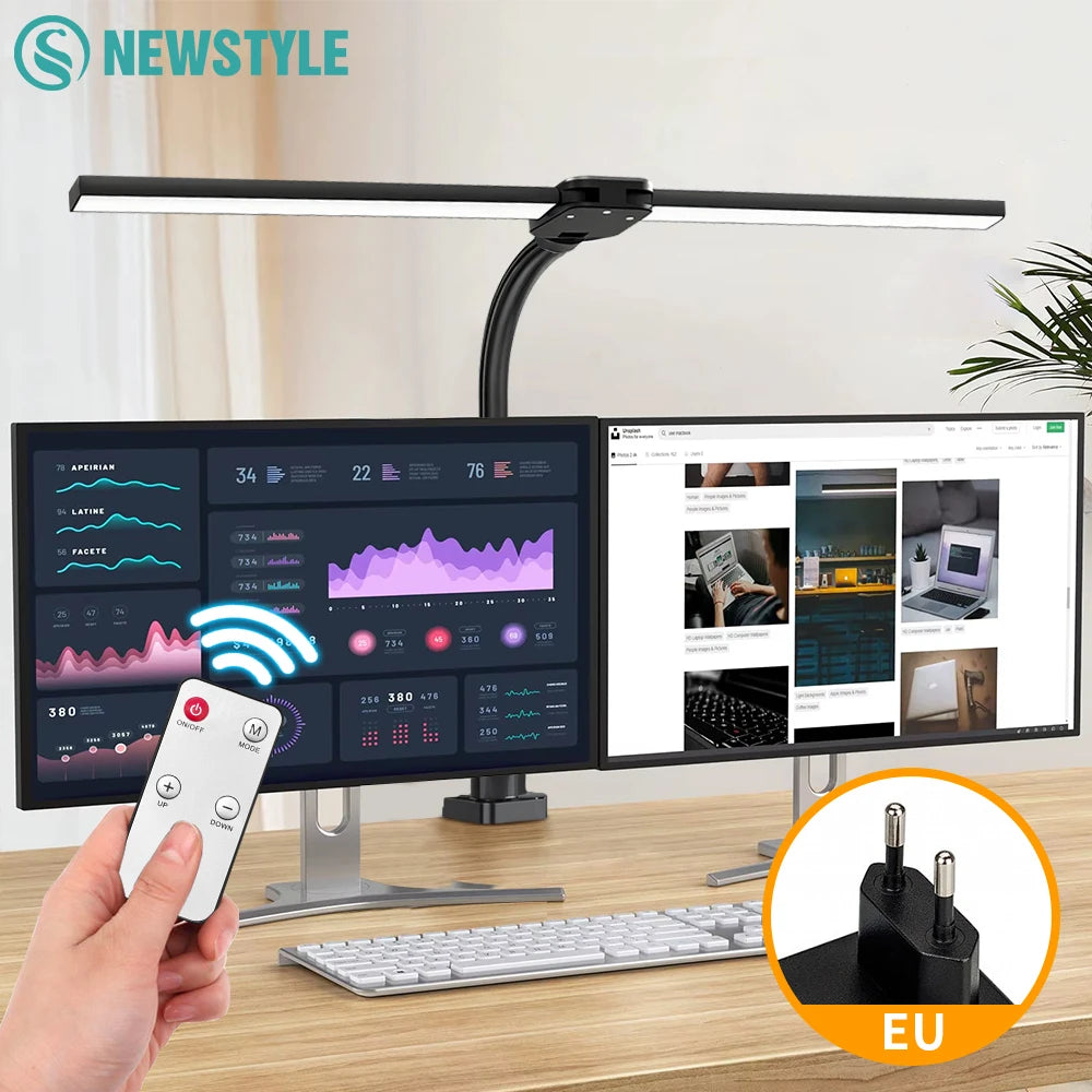 24W Ultra Bright Double Head LED Desk Lamp Eye-Caring Reading Light with Remote Control 5 Color Temperature Settings 10 Level Zpaxo