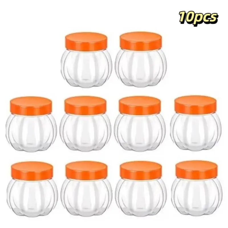 5 Clear Pumpkin Candy Jars Food Grade Plastic Storage Lids Kids Zpaxo A6