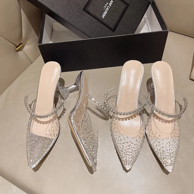 2025 Spring New Brand Women Slipper Pointed Toe Slip on Ladies Mules Thin Low Heel Outdoor Dress Sandal Shoes Zpaxo