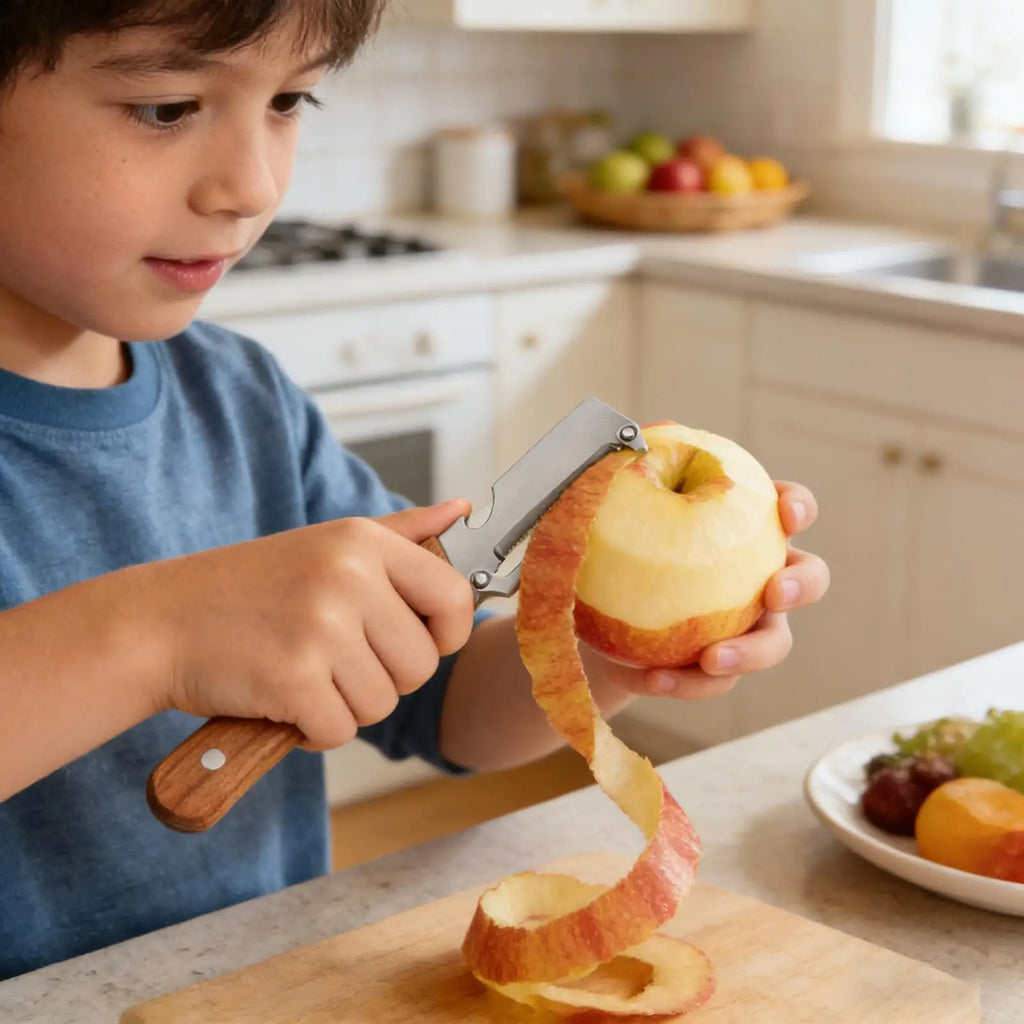 Kitchen Peeler Stainless Steel Multi-Function Kitchen-Specific Peeler for Slicing Fruit and Vegetables with Wooden/ Steel Handle Zpaxo