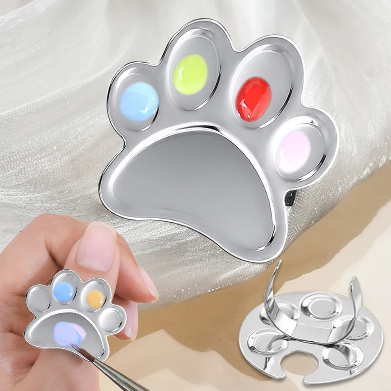 Cartoon Cat's Paw Nail Palette Stainless Steel Ring Mixing Drawing Zpaxo