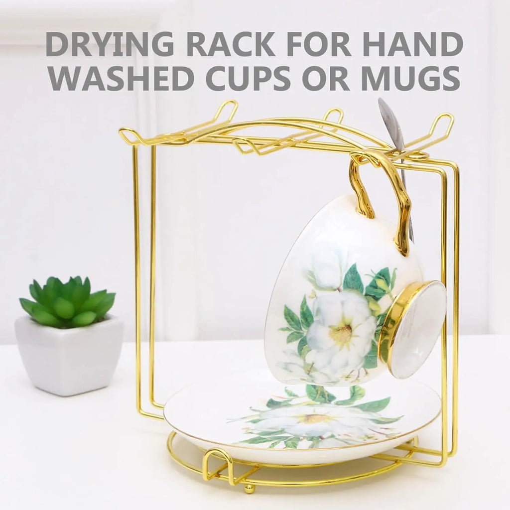 Metal Double-Tier Tea Cup & Saucer Display Stand | Countertop Rack
