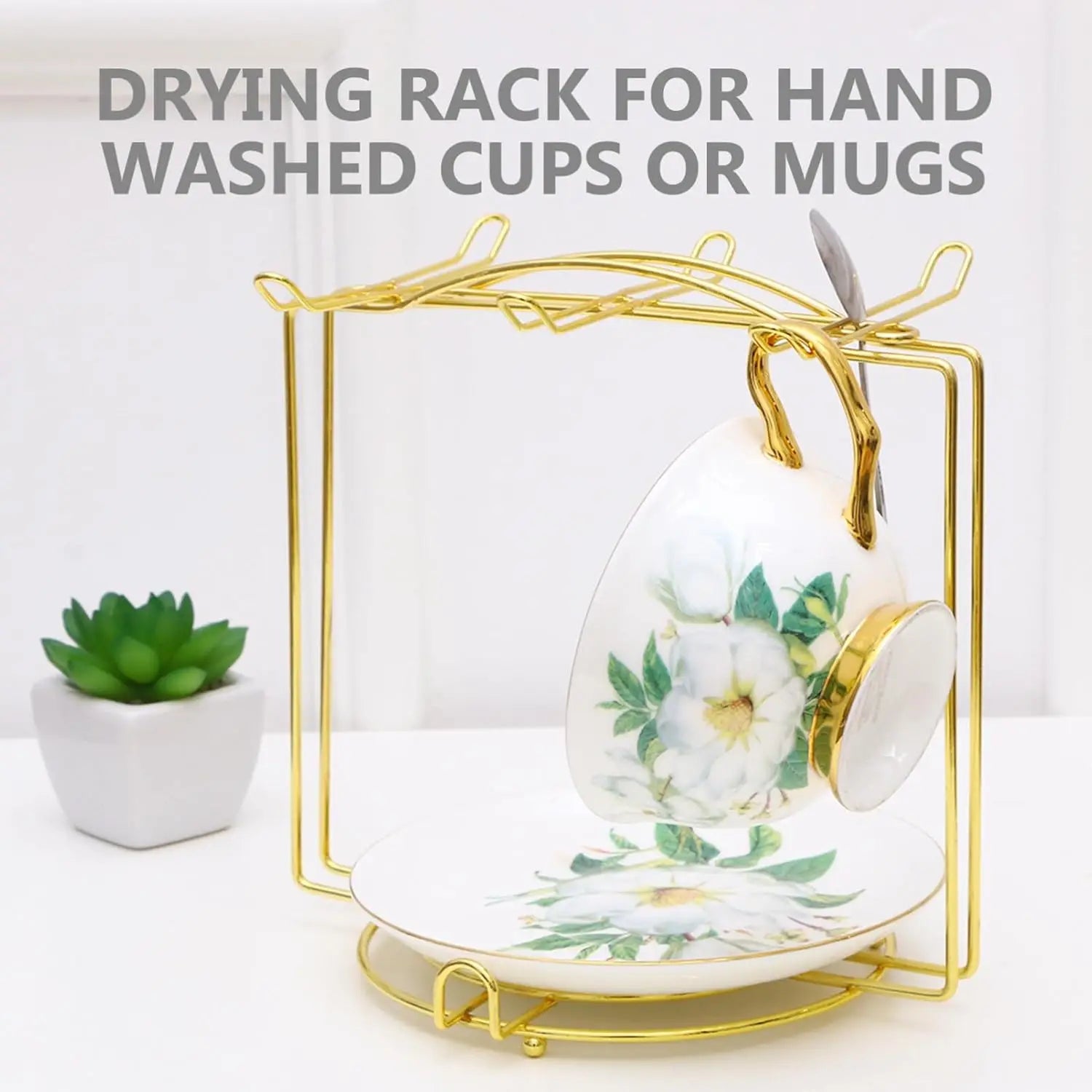 Metal Double-Tier Tea Cup & Saucer Display Stand | Countertop Rack