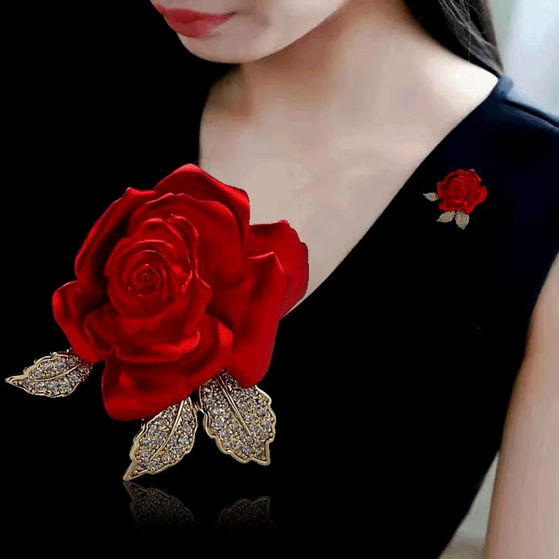 Classic Diamond-encrusted Red Rose Brooch Elite Suit Accessories Zpaxo