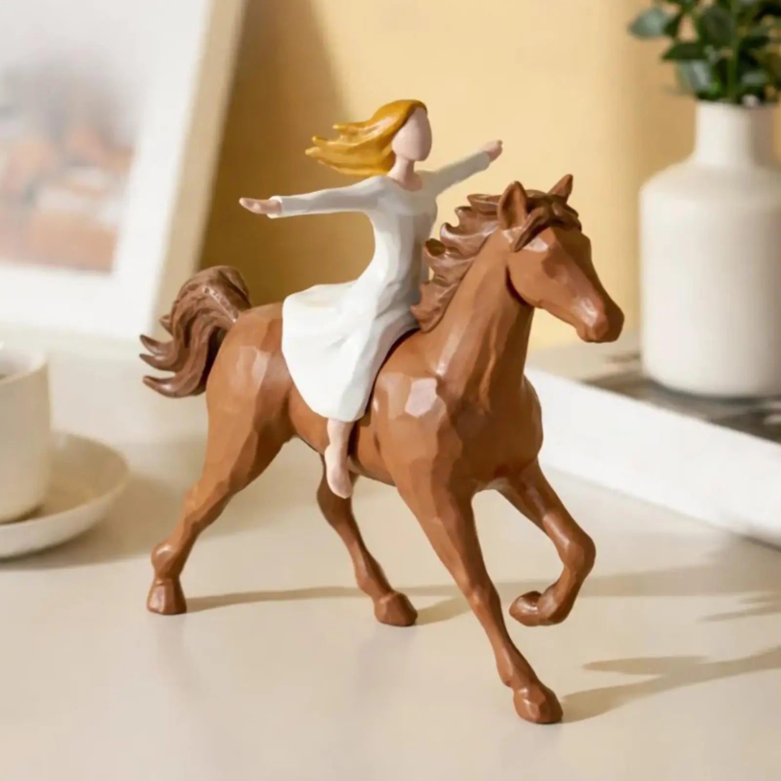 Horse Statue Decor Resin Cute Animal Figurines Handmade Girl Riding