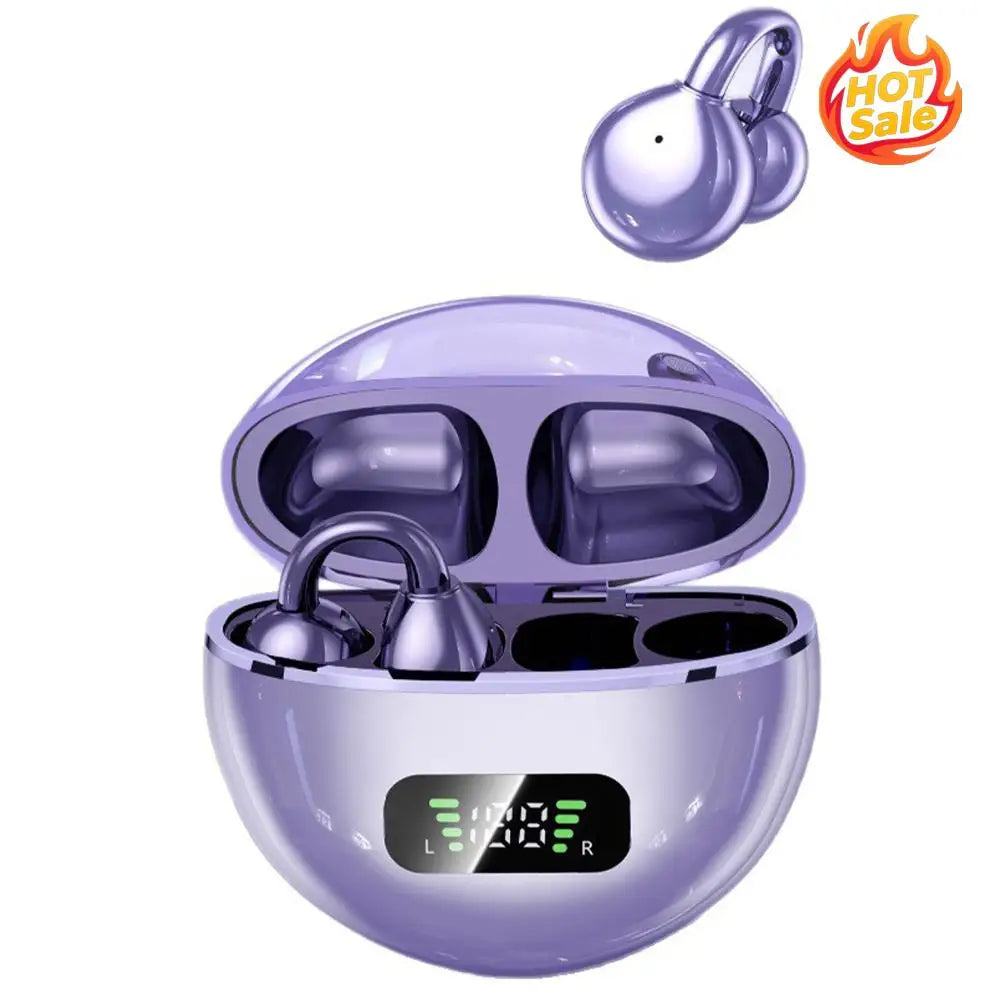 BT Wireless Bone Conduction Earphones with Noise Canceling Mics Portable Headphones LED Digital Display for Travel & Commute Zpaxo