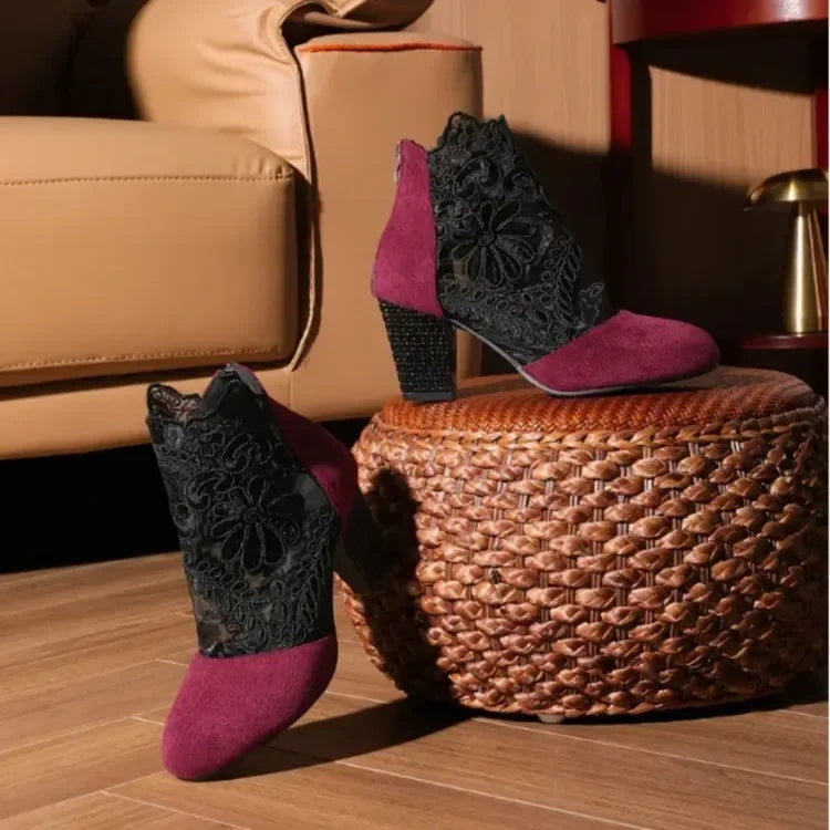 2025 Women Summer Boots High Heels Round Toe Ankle Boots Women Trend Plus Size Shoes Ladies Lace Outdoor Fashion Boots Female Zpaxo