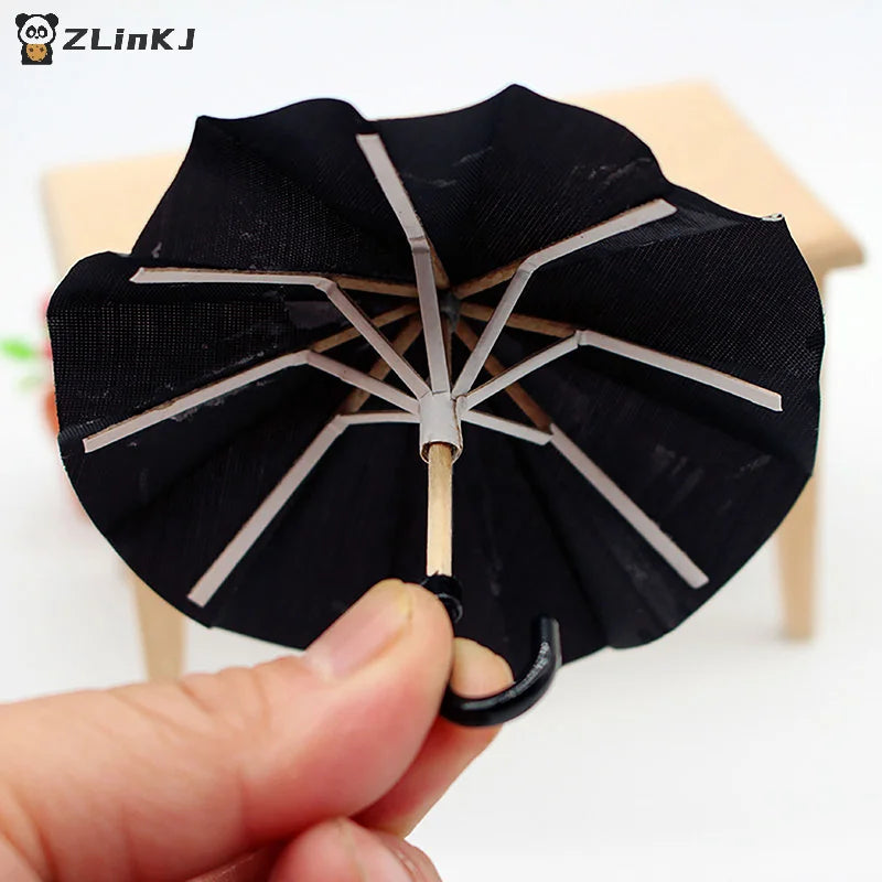 ▶1:12 Dollhouse Simulation Mini Black Umbrella Model Toys Accessories Decoration Retro Miniature Scene Ornaments Zpaxo