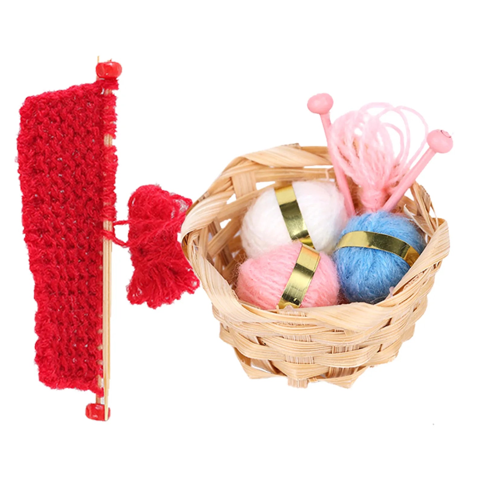 Miniature Knitting Basket Handwoven Wool Yarn Crochet Accessories