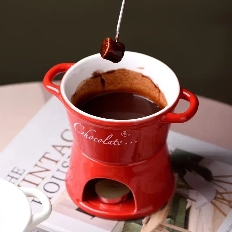 Ceramic Chocolate Melting Mug Set – Chafing Cup with Candle & Fork Ceramic Chocolate Mug Set Zpaxo