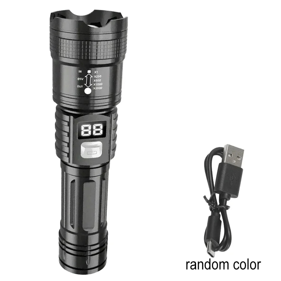 Tactical LED Flashlight 2000LM USB Rechargeable Zoomable Torch